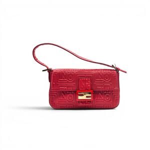 Fendi Monogram Mama Baguette Leather Shoulder Bag in Red